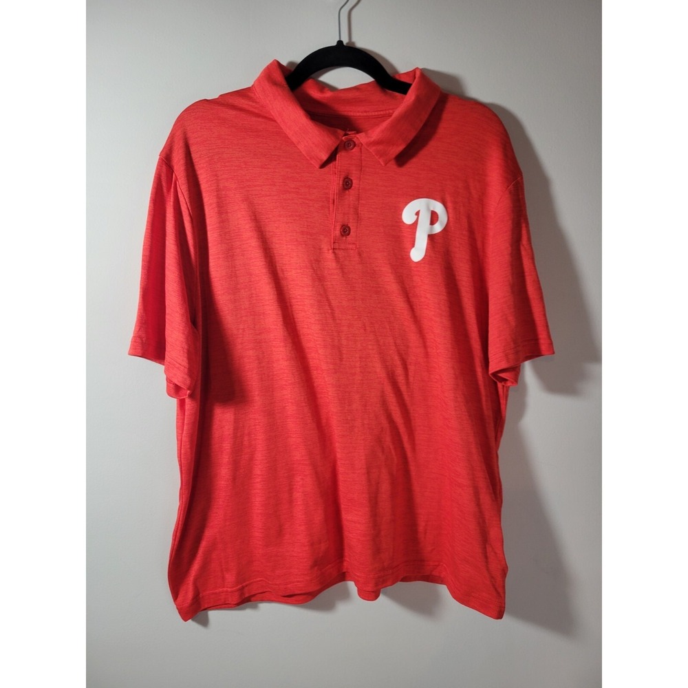 PHILADELPHIA PHILLIES MLB Majestic Men's Large Red Polo Shirt Slim Fit